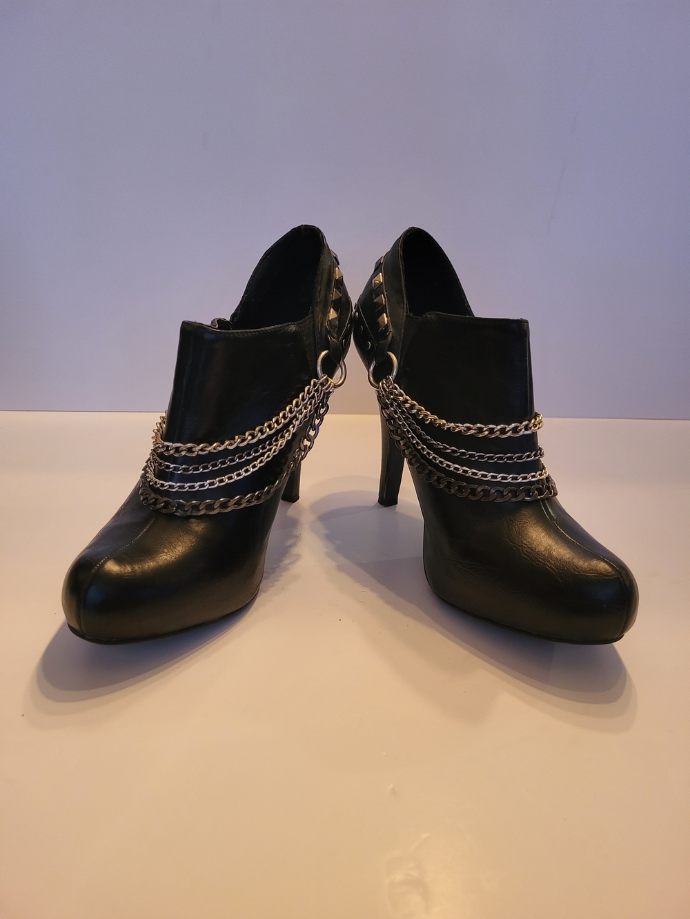 Black Chain-Accent Women's High Heel Booties - Fits Like a 9